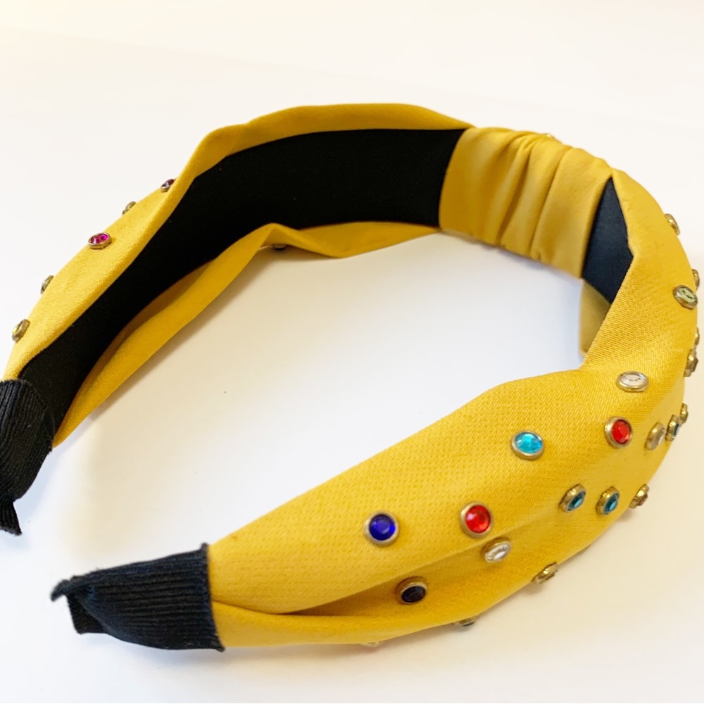 Knotted Headband Yellow Multi Coloured Rhinestones - Picture 5 of 7